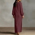 thumbnail image 6 of Guieoi Shift Dresses for Women 2026 Fall Long-Sleeve V-neck Cotton-Linen Split-Hem Dress Red L, 6 of 7