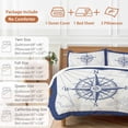 thumbnail image 6 of Retro Compass Bedding Duvet Cover Set Twin Size 4 Pieces Navigation Blue Lines Art Classic Bedding Set with Zipper Closure, 1 Comforter Cover 68x86 Inches 1 Flat Sheet & 2 Pillow Cases, 6 of 7