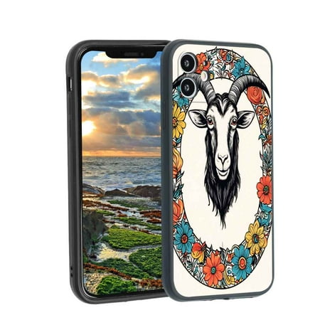 goat-floral-animals-237 phone case for iPhone 12 for Women Men Gifts,Flexible Painting silicone Anti-Scratch Protective Phone Cover
