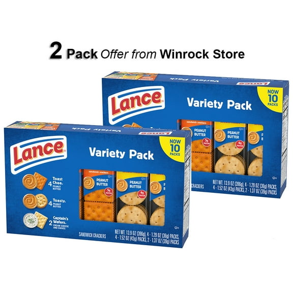 Lance Sandwich Crackers, Variety Pack, 3 Flavors, 10 Individually Wrapped Packs, 6 Sandwiches Each (2 Pack) Offer from Winrock