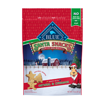 Blue Buffalo Santa Snacks Oatmeal & Cinnamon Flavor Crunchy Dry Biscuit Treats for Dogs, Whole Grain, 11 oz. Bag