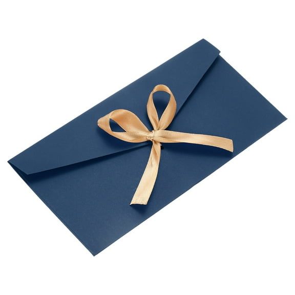Envelope with Knot 8.7" x 4.3", 10Pcs Greeting Card Invitation Envelope with Ribbon for Invitations and Greeting Cards Gift Christmas Birthday Party, Dark Blue