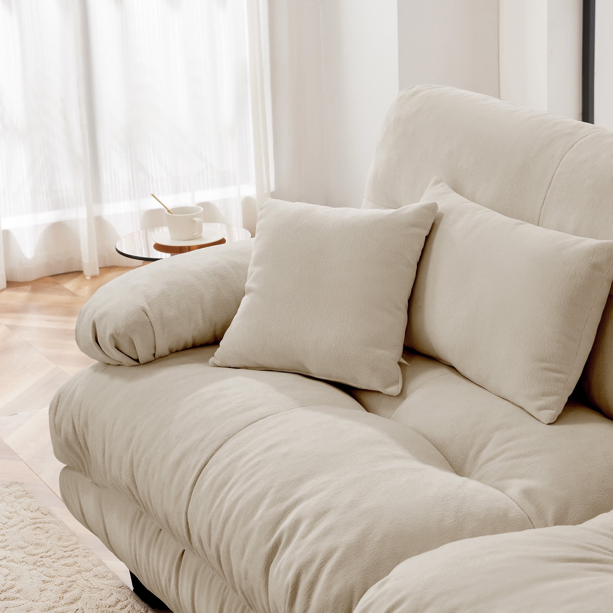 MAYEERTY 133.8in 3-Seater Chenille Sectional Sofa Modular Deep Seat Sofa Couch for Living Room, Apartment, Studio, Office, Light Coffee