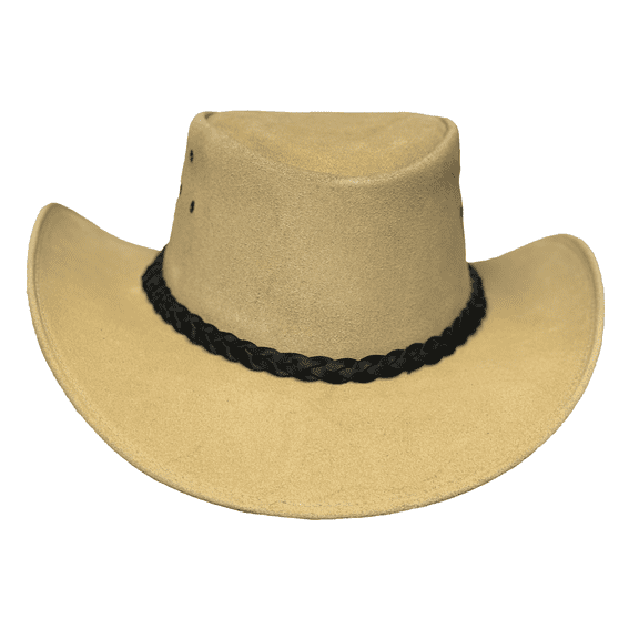 Lesa Collection Tan Suede Buttermere Leather Cowboy Hat for Women with Black Braided Band – Stylish Men's Western Hat with Ventilation Eyelets (S)