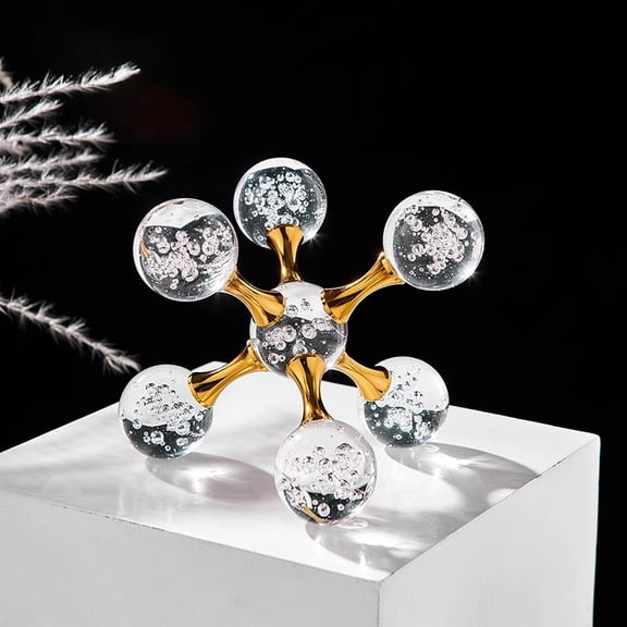 Geometric Crystal Stone Molecular Desktop Modern Minimalist Ornaments Home Cross Metal Crystal Ball Decorations
