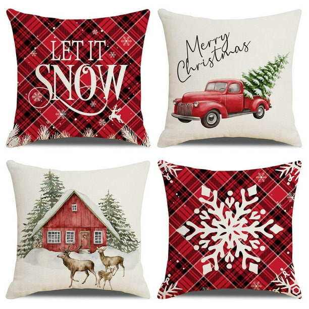 Cateissary 4 piezas funda de almohada decorativa de Navidad cremallera fiesta Año Nuevo Navidad funda de almohada decoración hogar sofá cama silla Kits de decoración para fiestas Cateissary HA069230-00B