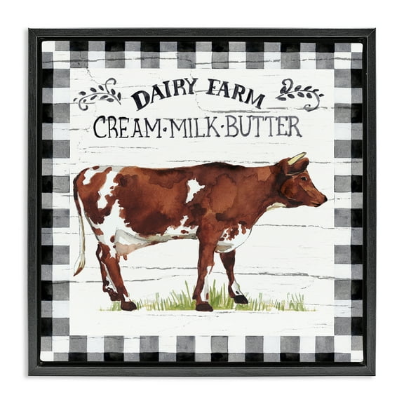 Stupell Industries Rustic Spring Cow Animals Painting Black Floater Framed Canvas Art Print Wall Art, 18 x 18