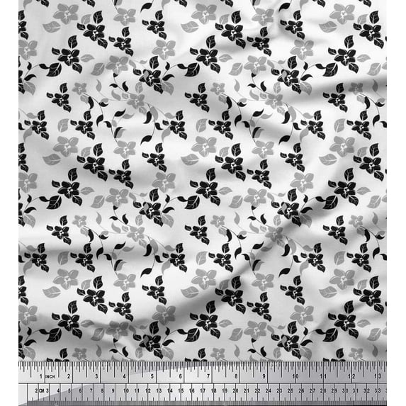 Soimoi Cotton Duck Fabric Leaves & Flower Floral Fabric Prints By Yard 42 Inch Wide