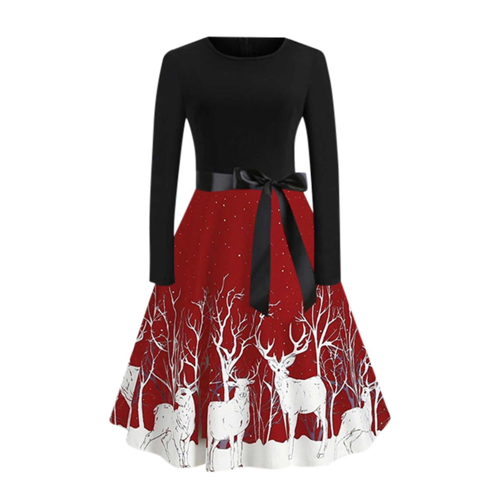 Women Retro Christmas Dress Long Sleeve 