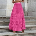 thumbnail image 2 of Falda de moda para mujer con vuelo - Faldilla de malla hasta la mitad de la pantorrilla, cintura elástica, poliéster - Falda informal/de fiesta de estilo dulce, 2 of 5