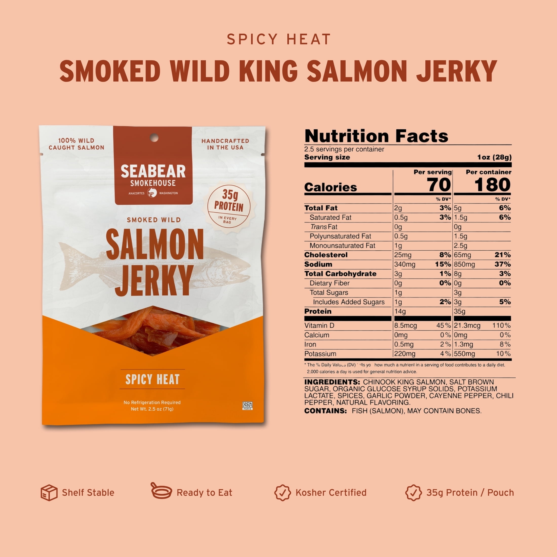 SeaBear Smoked Salmon Jerky Variety Pack, 3.5 oz (3 Pack)