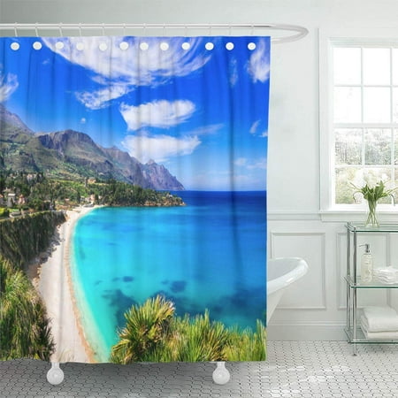 PKNMT Blue Beach Italian Holidays Best Beaches of Sicily Island Scopello Gorgeous Bay Bathroom Shower Curtains 60x72
