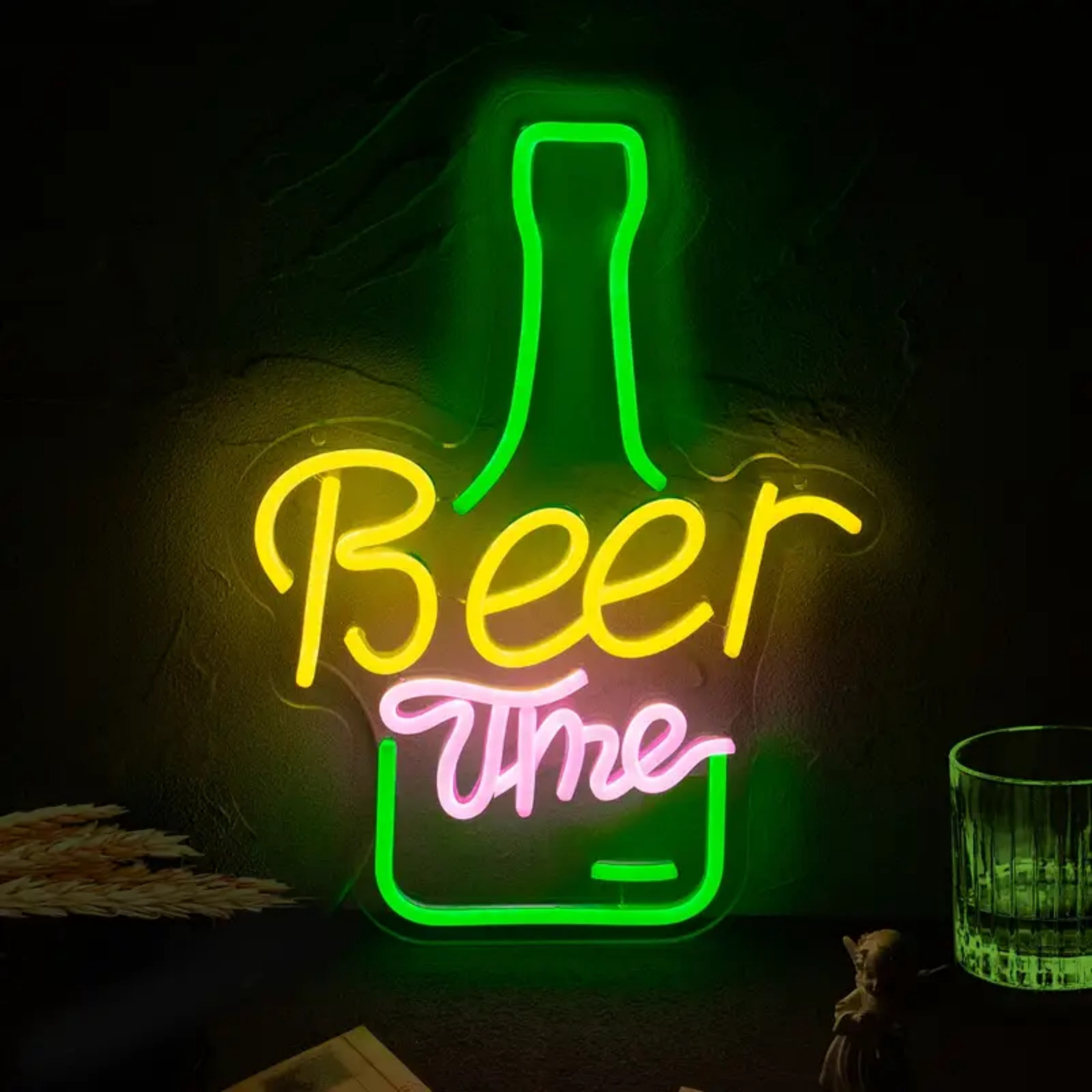 UPONRAY Beer Time Neon Signs, 11.2"*15.7" Dimmable & USB-Powered LED Neon Light, Stylish Wall Decor for Bar, Party, Restaurant, Living Room, Man Cave
