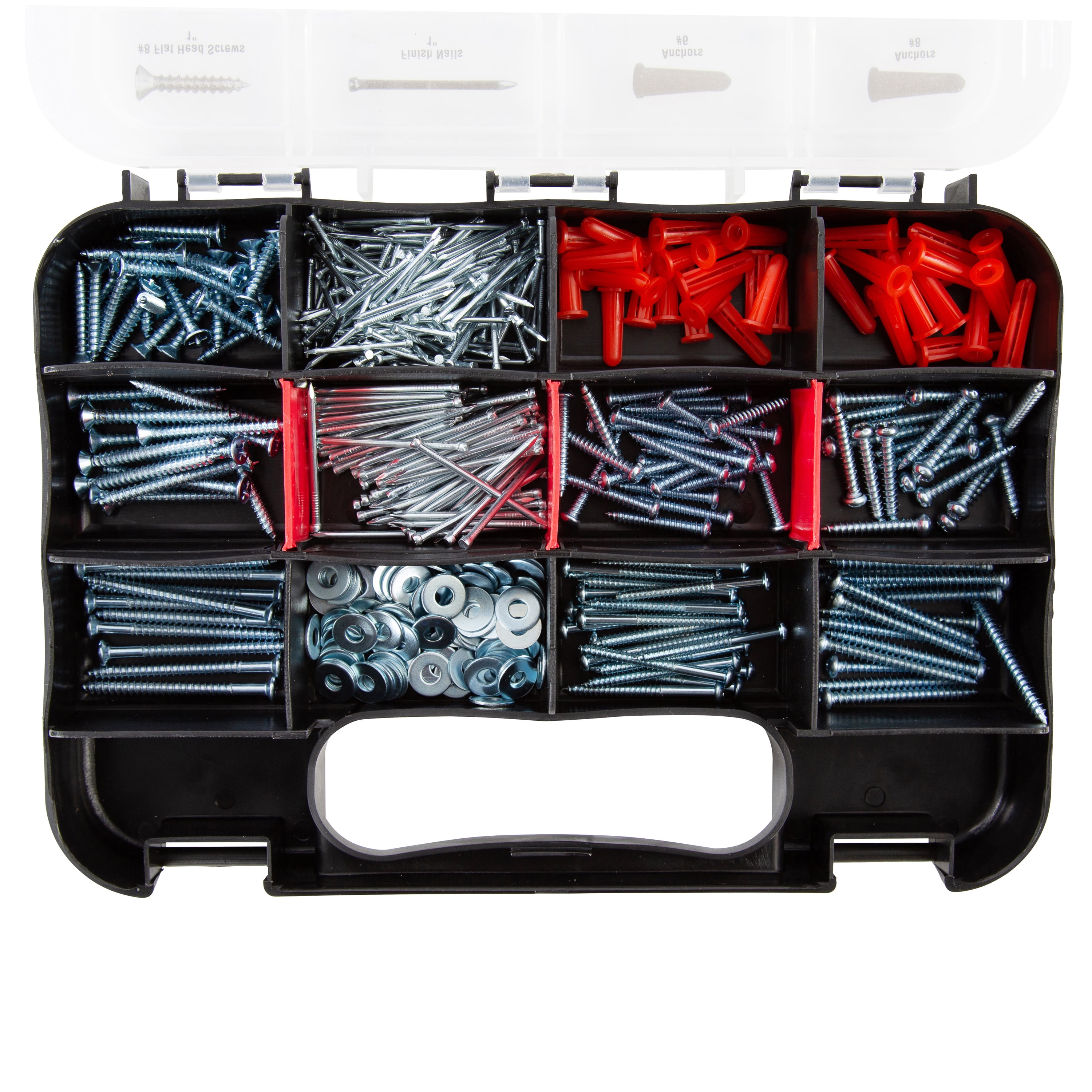 Hyper Tough 500-Piece Zinc Plated Steel Screw and Anchor Fastener Assortment with Case, 5532