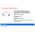 thumbnail image 2 of Front Right ABS Speed Sensor - Compatible with 2000 BMW 323i, 2 of 2
