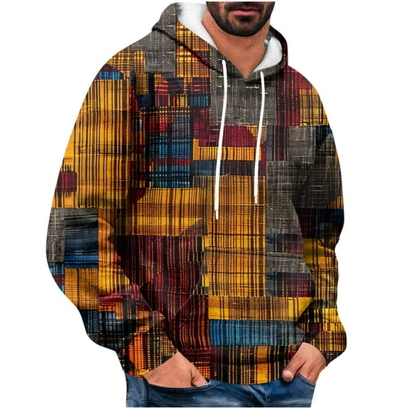 Lorytime Men's Hoodies Graphic Color Block Sweatshirt Long Sleeve Drawstring Pullover with Pocket Oversized Tops Orange