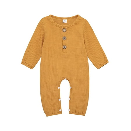 

Qmyliery Baby Rompers Long Sleeve Outfits Button Closure One-piece Jumpsuit 0-24 Months