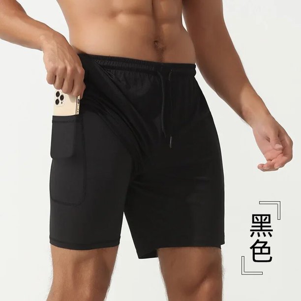 Pantalones cortos deportivos de verano para hombre, cubierta doble 2 en 1, secado rápido, baloncesto, correr, entrenamiento, gimnasio, Fitness, trotar, pantalones cortos con bolsillo