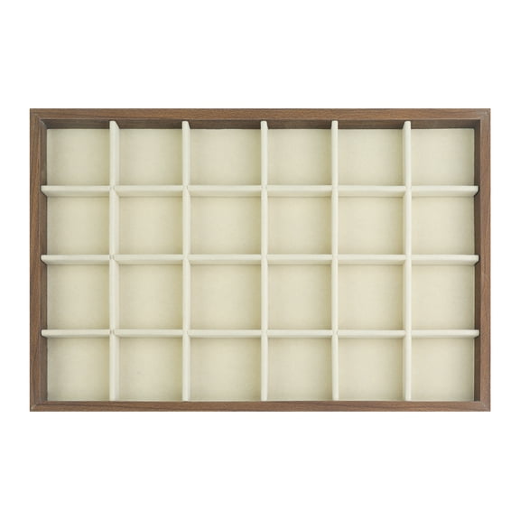 Unique Bargains Velvet Jewelry Organizer Trays with Removable Dividers for Drawers Brown-24 Grid Tray