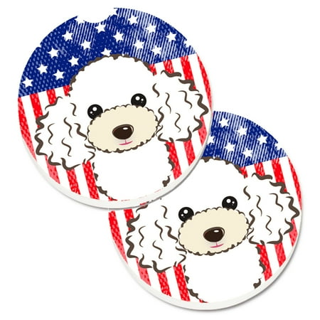 

Carolines Treasures BB2187CARC American Flag and White Poodle Set of 2 Cup Holder Car Coasters Large multicolor