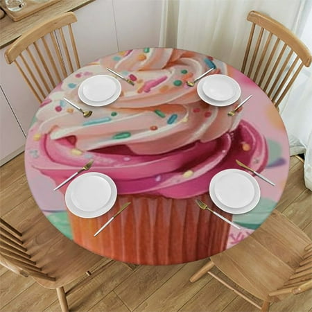 

Sheronv Cupcake Round Table Cover Stain Resistant Washable - Indoor Outdoor Tablecloth Kitchen Dining Wedding Parties Polyester Table Cloth Outdoor Fitted 54 -58