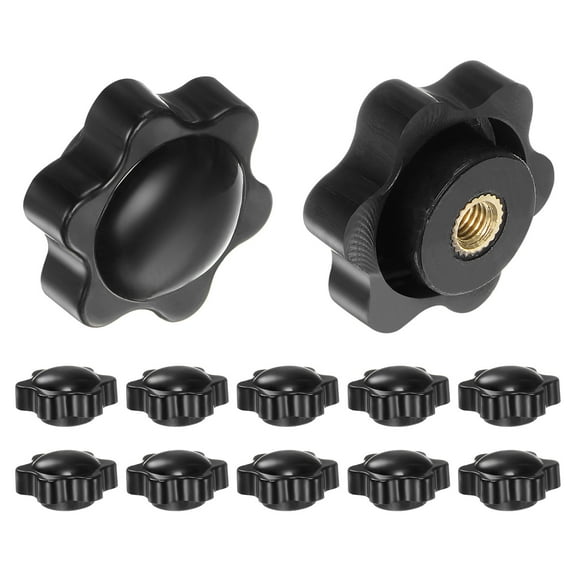 12 Pieces Star Knobs M4 Thread 25mm 6-Point Head Brass Insert Non-Through Hole Threaded Hand Knob Black