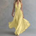 thumbnail image 6 of Womens Halter Sleeveless Casual Long Dress, Summer Pleated Waist Maxi Sundress, Elegant Flowy Swing Beach Dress for Party, 6 of 6