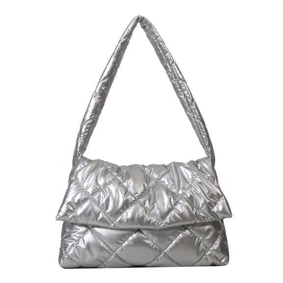 Moontgen Women Puffy Tote Bag Large Capacity Newtrend Quilted Big Handbags (Silver)