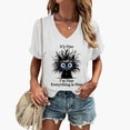 thumbnail image 2 of Trendfront Womens Funny Cat Graphic Tee Fashion V-Neck Short Sleeve Tops Summer T-Shirts Casual Slogan Print Weekend Relaxed Pullover Shirt, 2 of 4