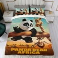 thumbnail image 4 of Oso Panda en África Conjunto de sábanas temático, trío de piezas, cómodo y amigable con la piel, diseño único, regalo de decoración para el hogar para familiares, amigos y fans,140cm *210cm, 4 of 6