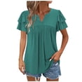 thumbnail image 1 of Camisetas Casuales de Manga Corta de las Mujeres con Cuello en V, Cuello Redondo, Color Sólido Blusa Ligera de Poliéster, 1 of 8
