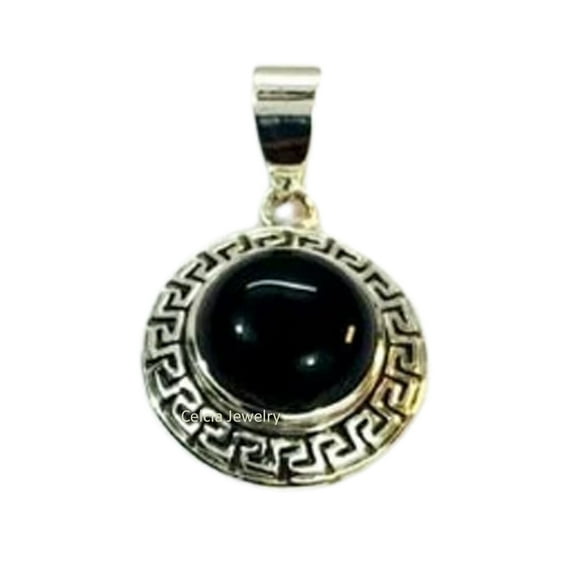 Real 925 Sterling Silver Pendant For Women Men, Genuine Black Onyx Round Cabochon Gemstone Amazing Handcrafted Jewelry For Her Him
