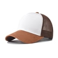 thumbnail image 1 of TOPTIE 5 Panel Baseball Cap Suede Front Mesh Back Adjustable Unisex Snapback Hat-Khaki/white, 1 of 8