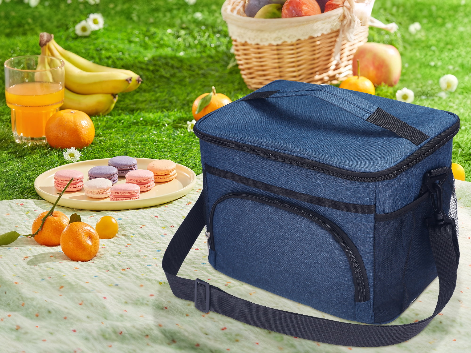 Unique Bargains Lunch Bag Insulated Lunch Bag Leakproof Lunch Box Navy Blue