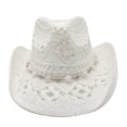thumbnail image 7 of Yuanlong Hats Men & Women Plain White Bead Strap Hollow Woven Straw Cowboy Hat For Summer Stylish Adjustable Beach Headwear, 7 of 7
