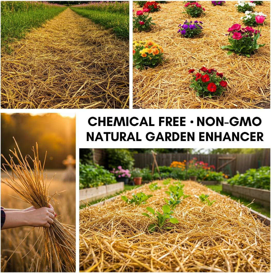 100% Natural Wheat Straw for Animal Bedding, Garden Mulch, Compost & Fertilizer, and Grass Cover (4 Pounds)