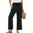 thumbnail image 2 of High Waisted Linen Pants Women Elastic Waist Ankle Length Wide Leg Maternity Crop Pants Drawstring Pull on Lightweight Gauze Pants with Pockets Light Black XXL, 2 of 7