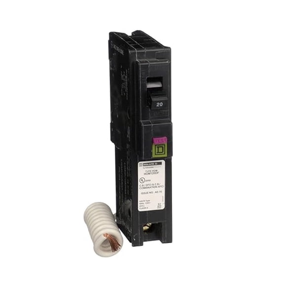Square D by Homeline 20 Amp Mini Circuit Breaker, 1 Pole, 120V , 10kA Breaking Capacity, Plug in Mount, Combo ARC/Ground Fault, Residential Use (HOM120DFC)
