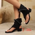 thumbnail image 4 of hoksml Women's Thong Ankle Sandals Zipper Block Heel Flock Upper Casual Shoes Black Khaki, 4 of 9