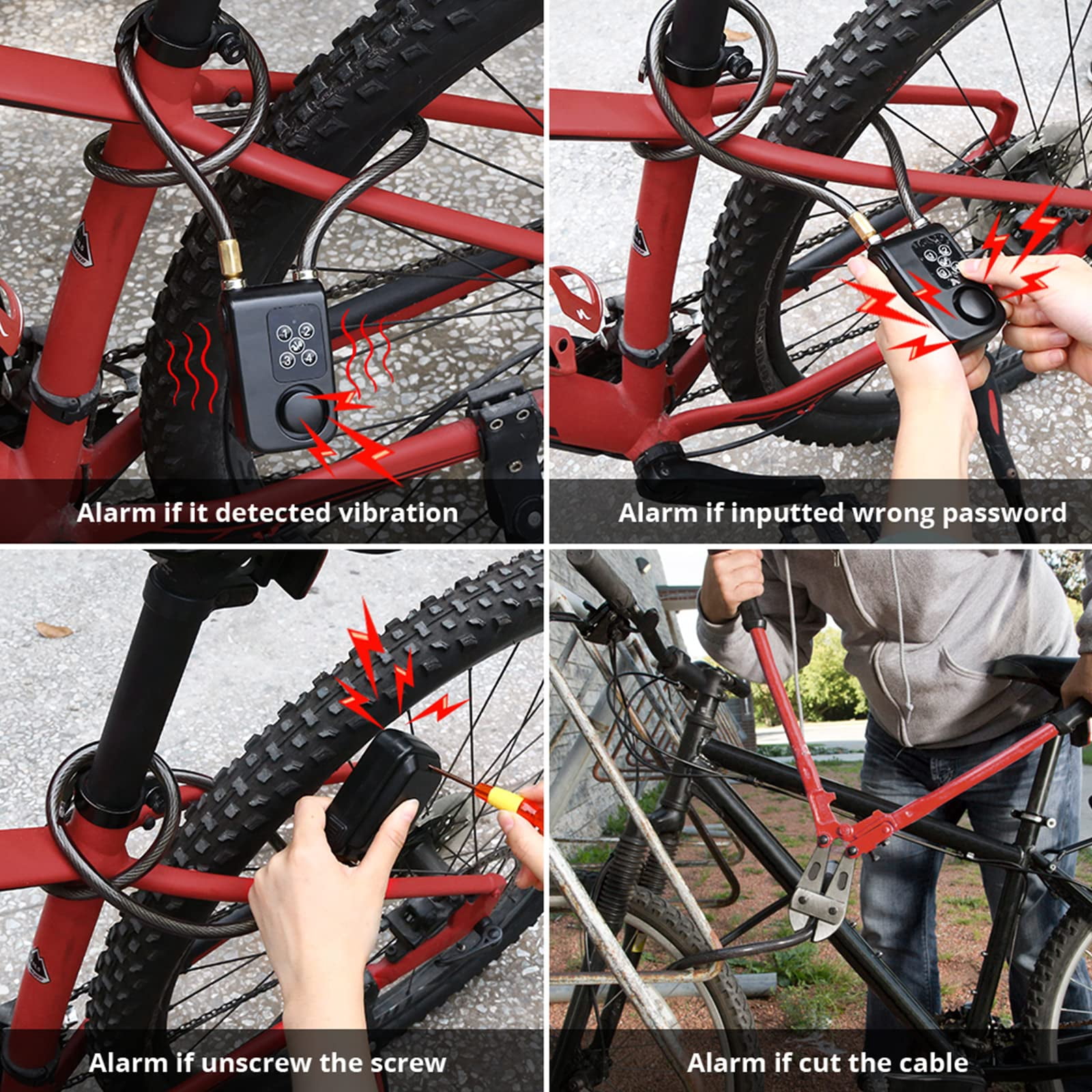 Wsdcam Bike Motorcycle Lock Alarm with Remote Anti-Theft Vibration Waterproof Bicycle Alarm Lock