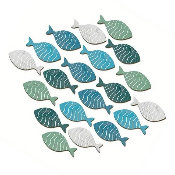 Assorted Wood Fish Wall Hangings, 20Piece Set, Ocean Home Decoration