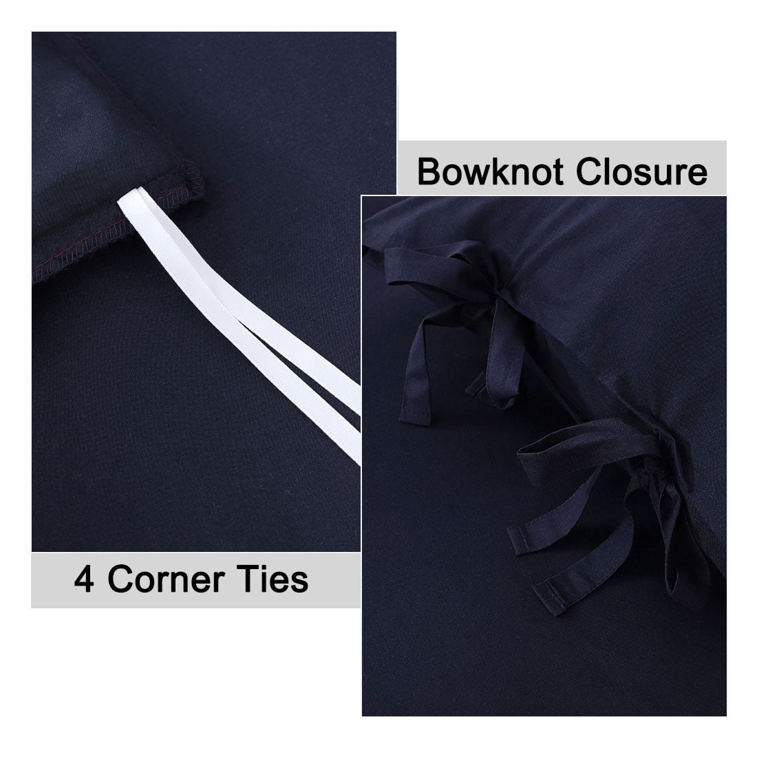 PiccoCasa 3 Piece Bow Tie Duvet Cover Bedding Set with 2 Pillowcases Queen Navy Blue