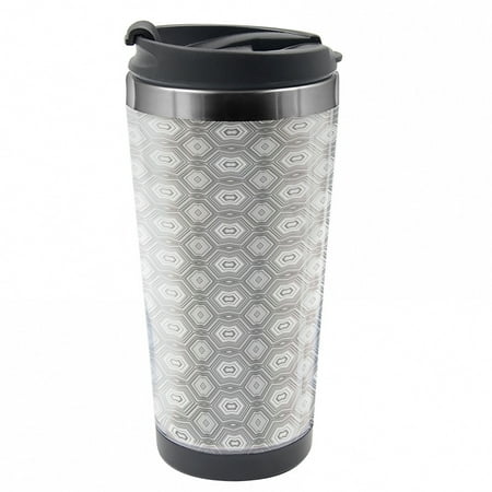 

Grey and White Travel Mug Greyscale Abstract Forms Art Steel Thermal Cup 16 oz by Ambesonne