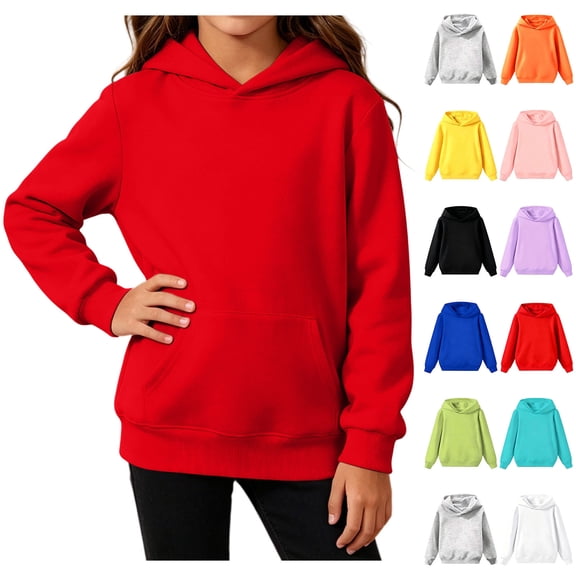 Miluxas Kids Solid Pullover Hoodie for Girls Boys, Hood Sweatshirt with Front Kangaroo Pocket, Soft Long Sleeve Basic Top Yellow 13-14 Years
