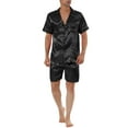 thumbnail image 1 of Conjuntos de pijama de satén para hombre ropa de noche de manga corta ropa de dormir conjuntos de salón para dormir Negro L, 1 of 4