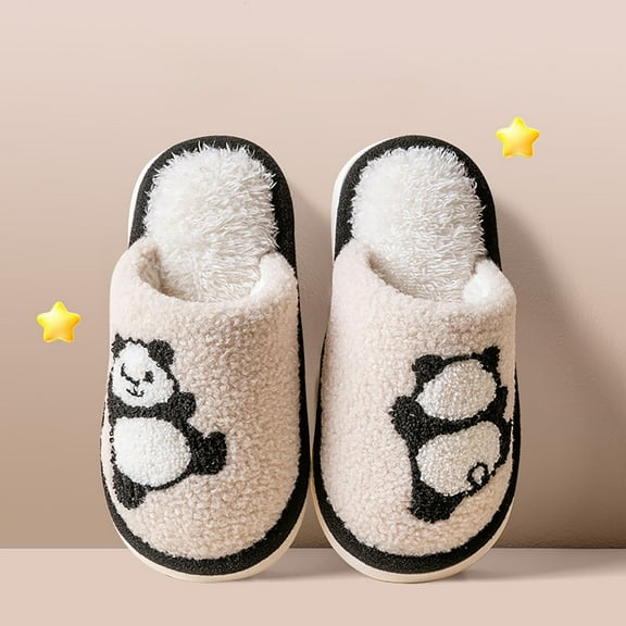 XIMIN Toddler Boys Girls Panda Embroidery Anti-Slip House Plush Slippers Cute Cotton Cartoon Slippers Bedroom Shoes for Kids Winter Indoor Shoes
