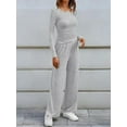 thumbnail image 5 of Women'S 2 Piece Matching Lounge Sets Fall Fashion Outfits Henley Neck Sweater Top Wide Leg Pants Sweat Suits Grey M, 5 of 8