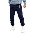 thumbnail image 2 of Men's Cross Print Joggers, Slim Fit Tapered Cuff Sweatpants with Elastic Drawstring Waist, Casual Athletic Lounge Pants for Gym, Running, and Workout Navy L, 2 of 5
