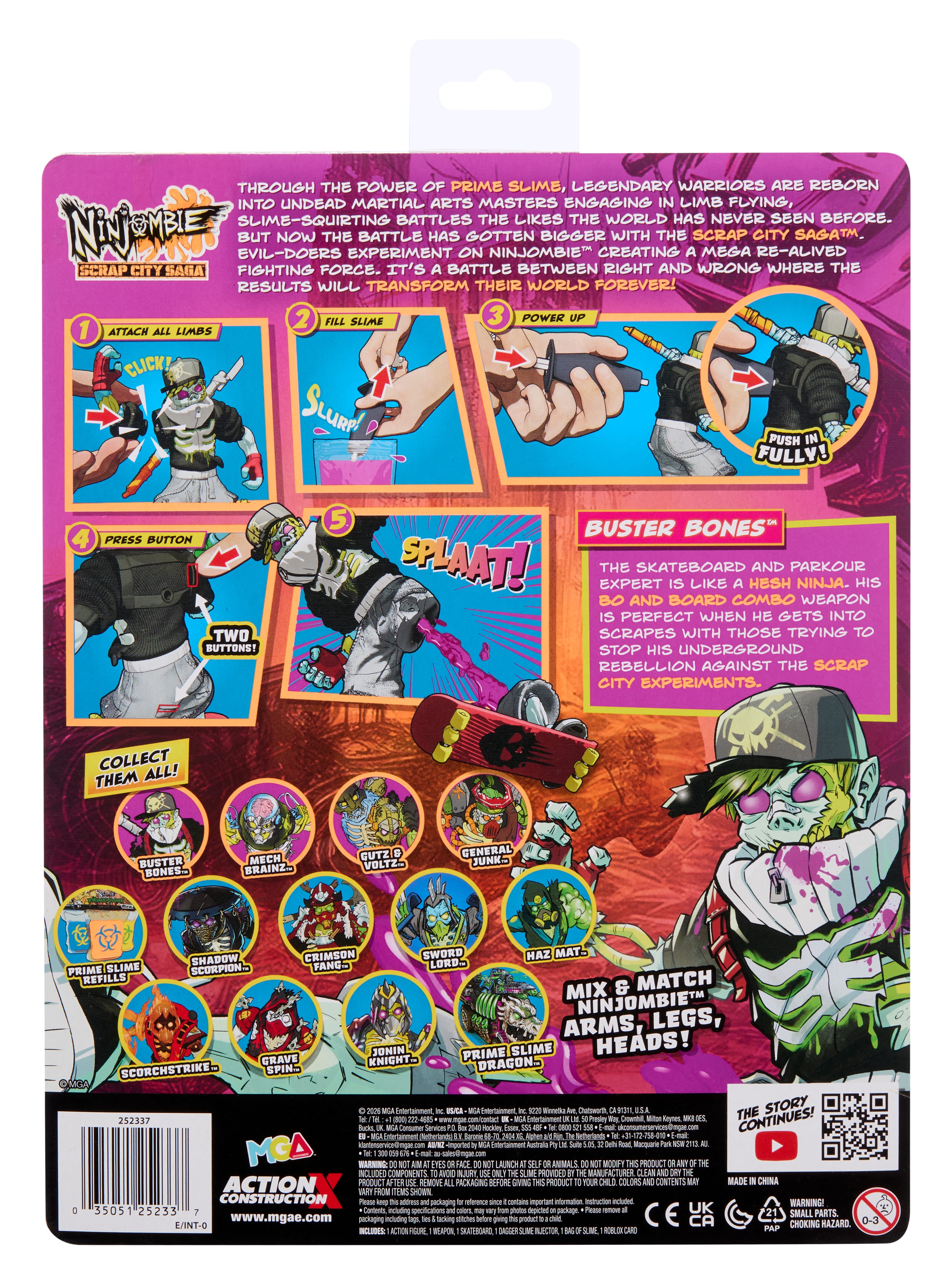 Ninjombie Action Figure - Buster Bones, Ages 6+