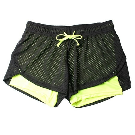 Summer Savings Clearance 2025! Loopsun Womens Shorts  Summer Shorts for Women  Women s Summer Casual Mesh Double Layer Drawstring Solid Yoga Sports Shorts Yellow S